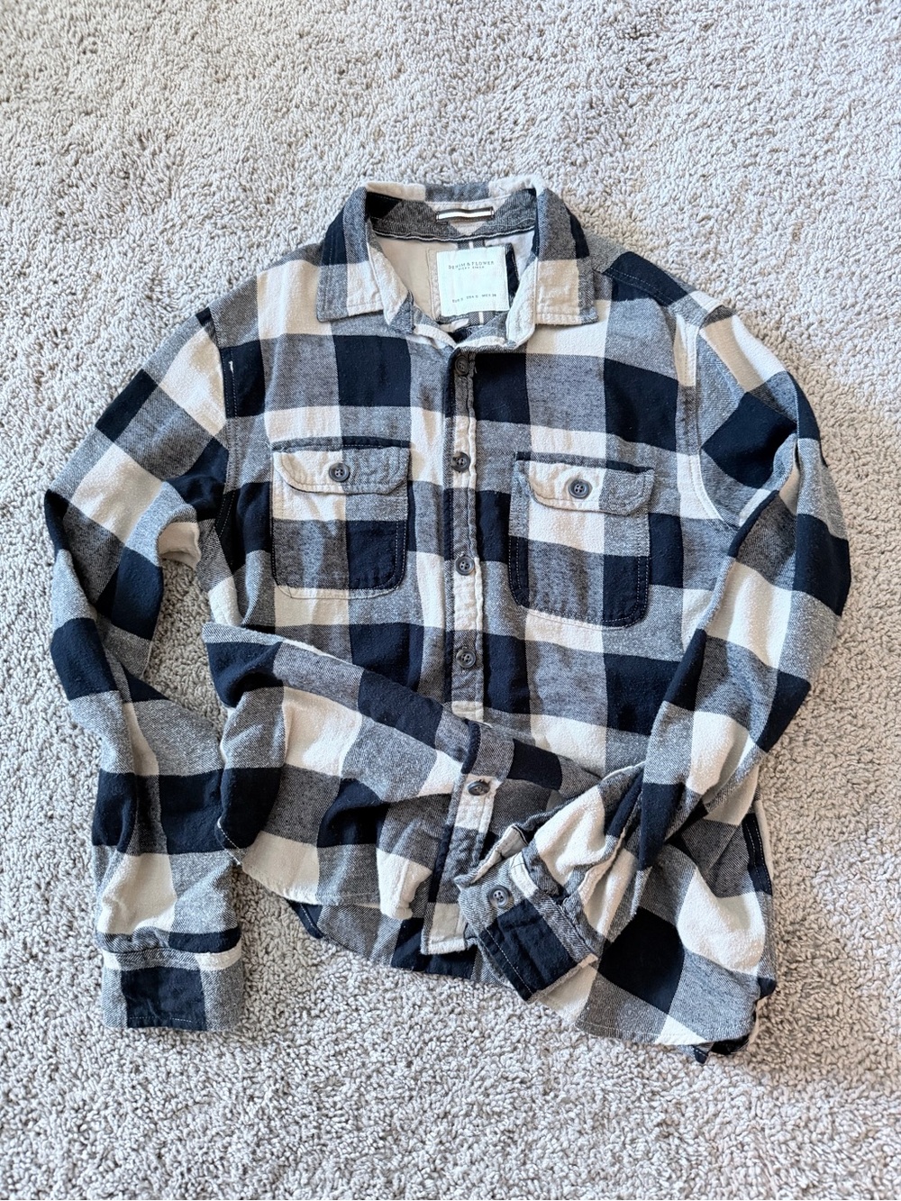 Denim & Flower Black and Cream Plaid Shirt